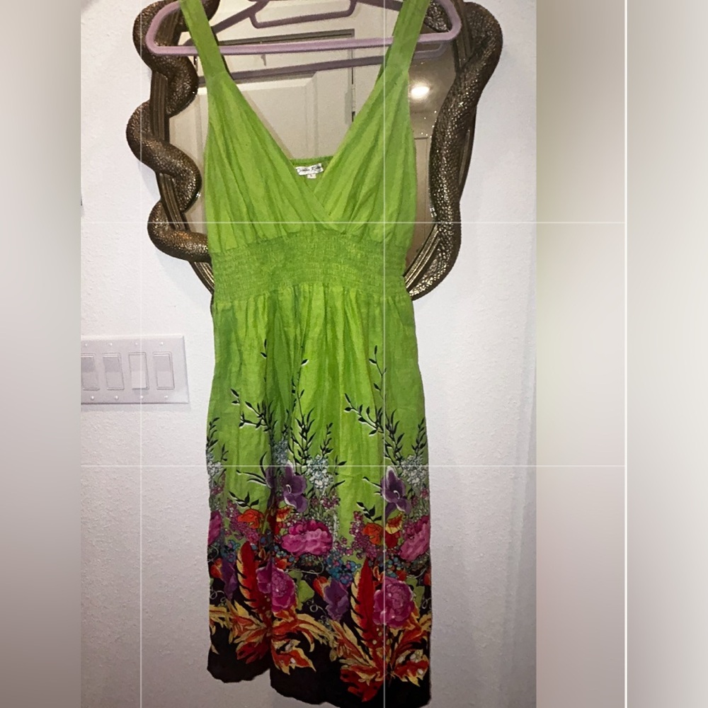 Claudia Richard Vibrant Green Floral Knee Length Sun Dress